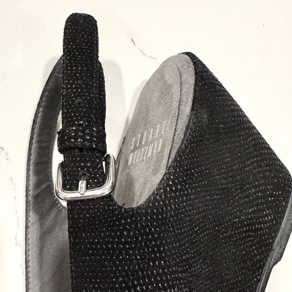 Stuart Weitzman Black Genuine Suede Slingback Sandals with Silver Accents NWOT - Picture 6 of 8